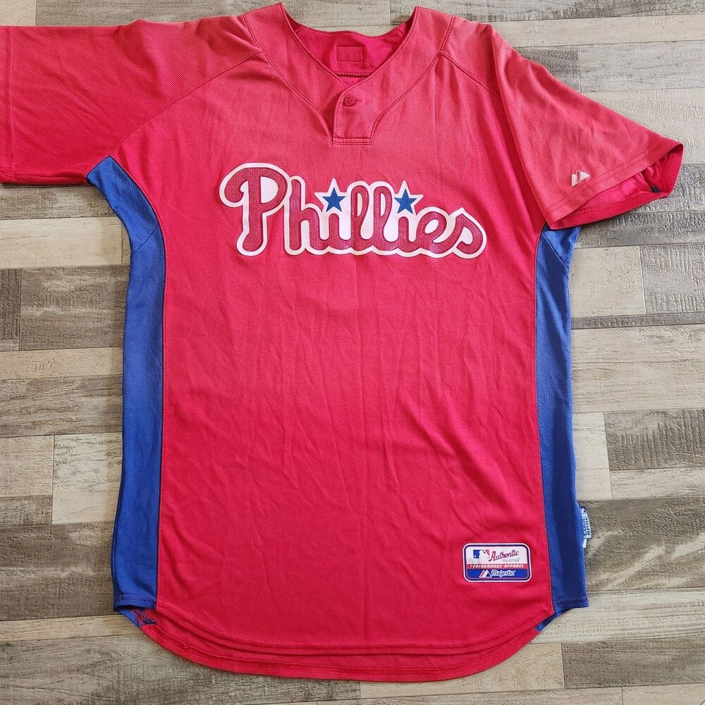 Majestic Philadelphia Phillies Baseball Jersey Red Blue Men's 48 McDonald 8